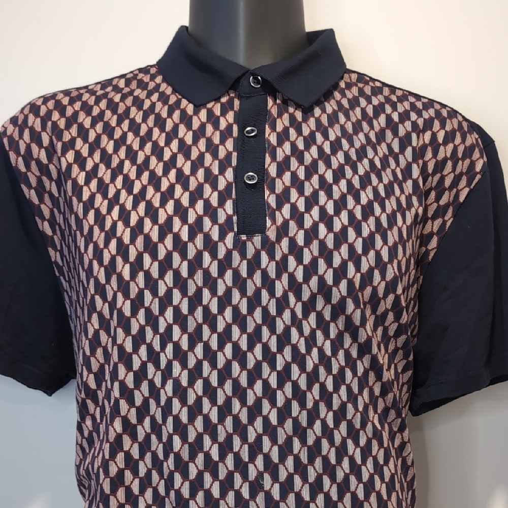 Simons Le 31 Navy Geometric Pattern Polo Shirt